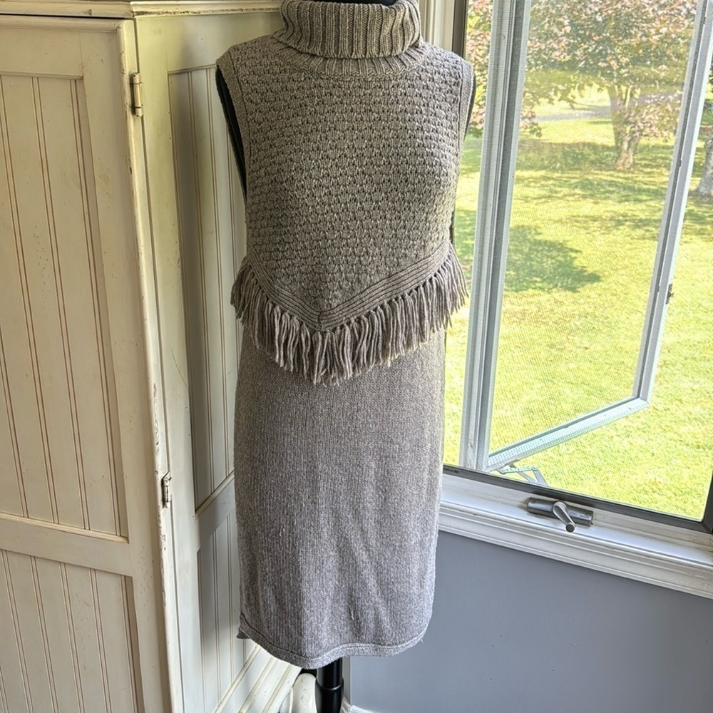 Anthropologie Nomad Morgan Carper Gray Vesper Fringe Turtleneck Knit TunicDress - Picture 4 of 12